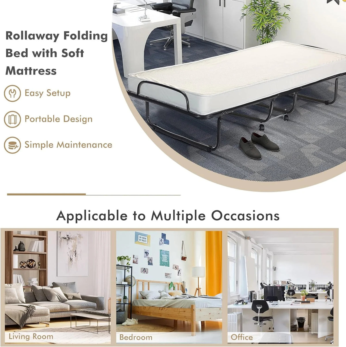 Folding Bed with Memory Foam Mattress and Wheels O938053