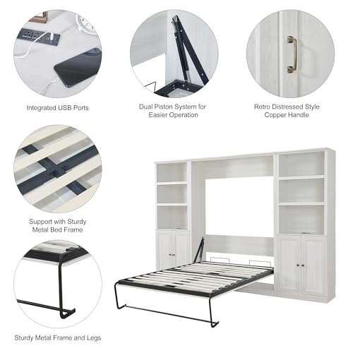 Full Size Brown Murphy Bed with Charging Station E393