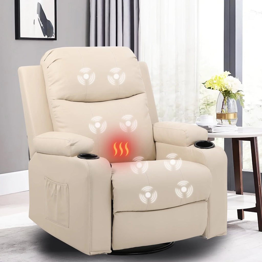 Black PU Leather Swivel Rocker Recliner Chair with Heat and Massage F281076