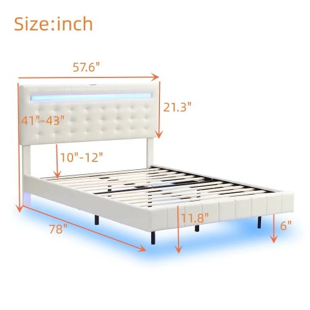 Full Size Black Upholstered Platform Bed Frame with LED Lights G451