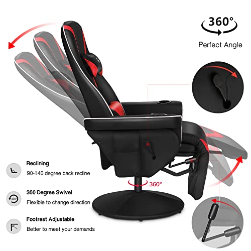 Black White Ergonomic Recliner Gaming Chair with Footrest and Cupholders J21111