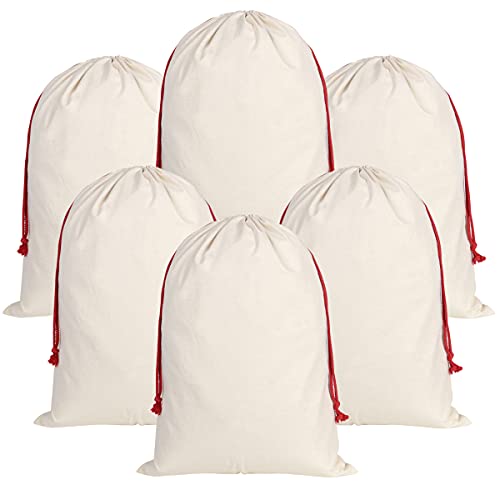 6 Pack Large Christmas Canvas Cotton Santa Sacks with Drawstrings Z5429