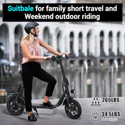 Electric Scooter with Seat and Basket, 850W Peak Motor, 25 Miles Range, 14" Tire Q194