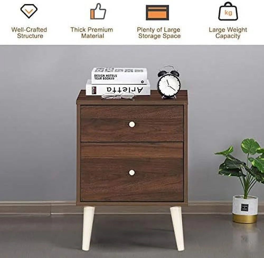 Solid Rubber Wood Nightstand with Drawers C8024