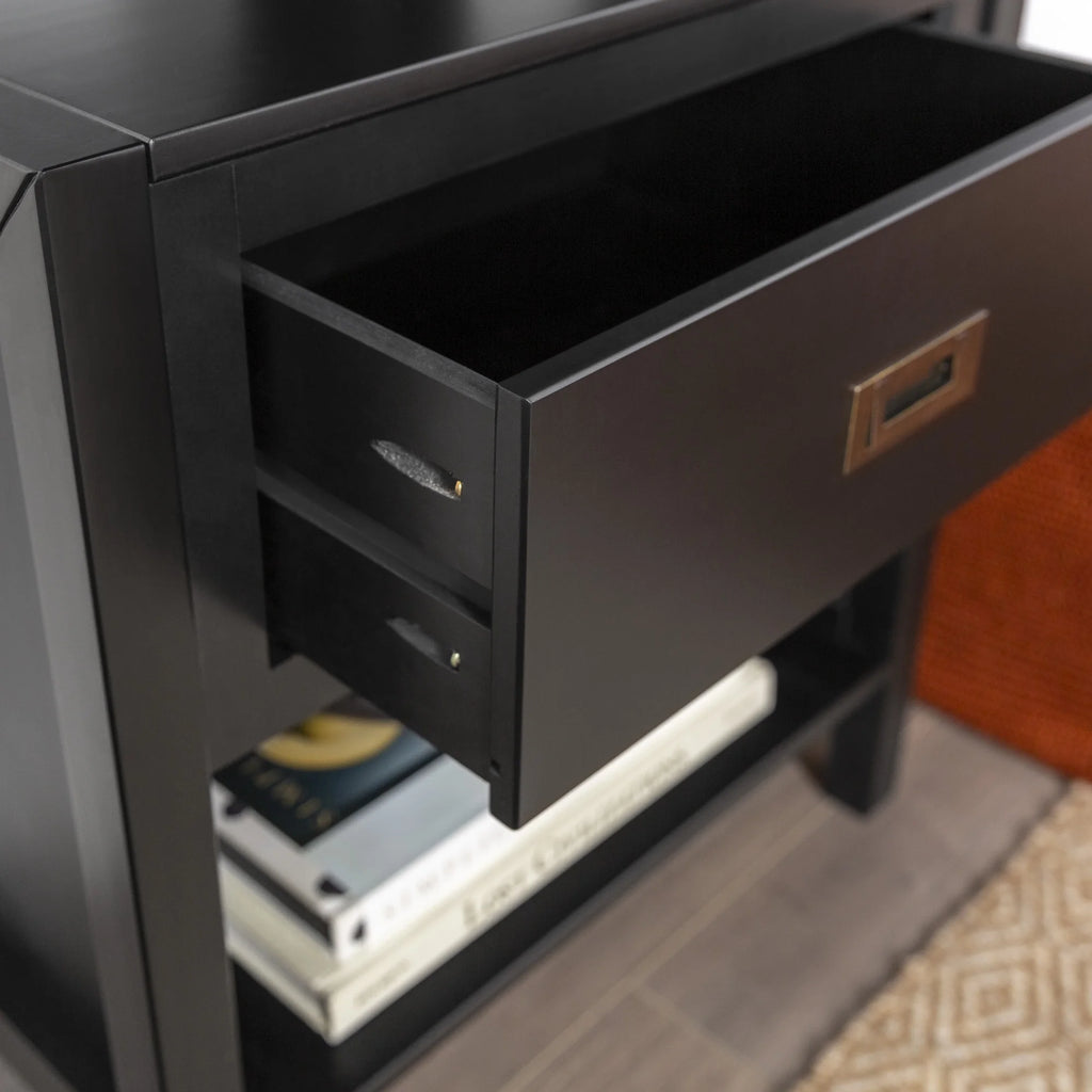 Set of 2 Black One Drawer Storage Nightstand U4509
