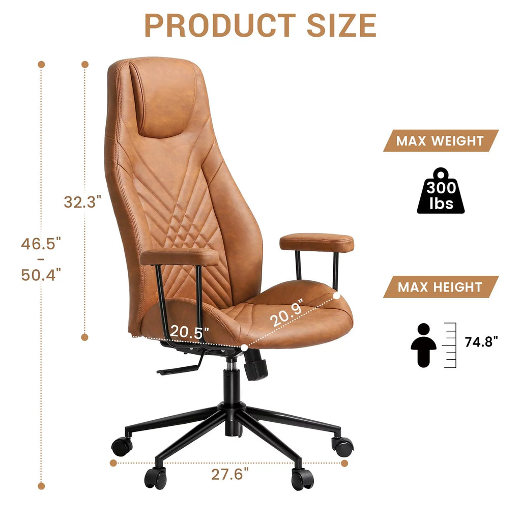 High Back Office Chair with Armrest Brown U628