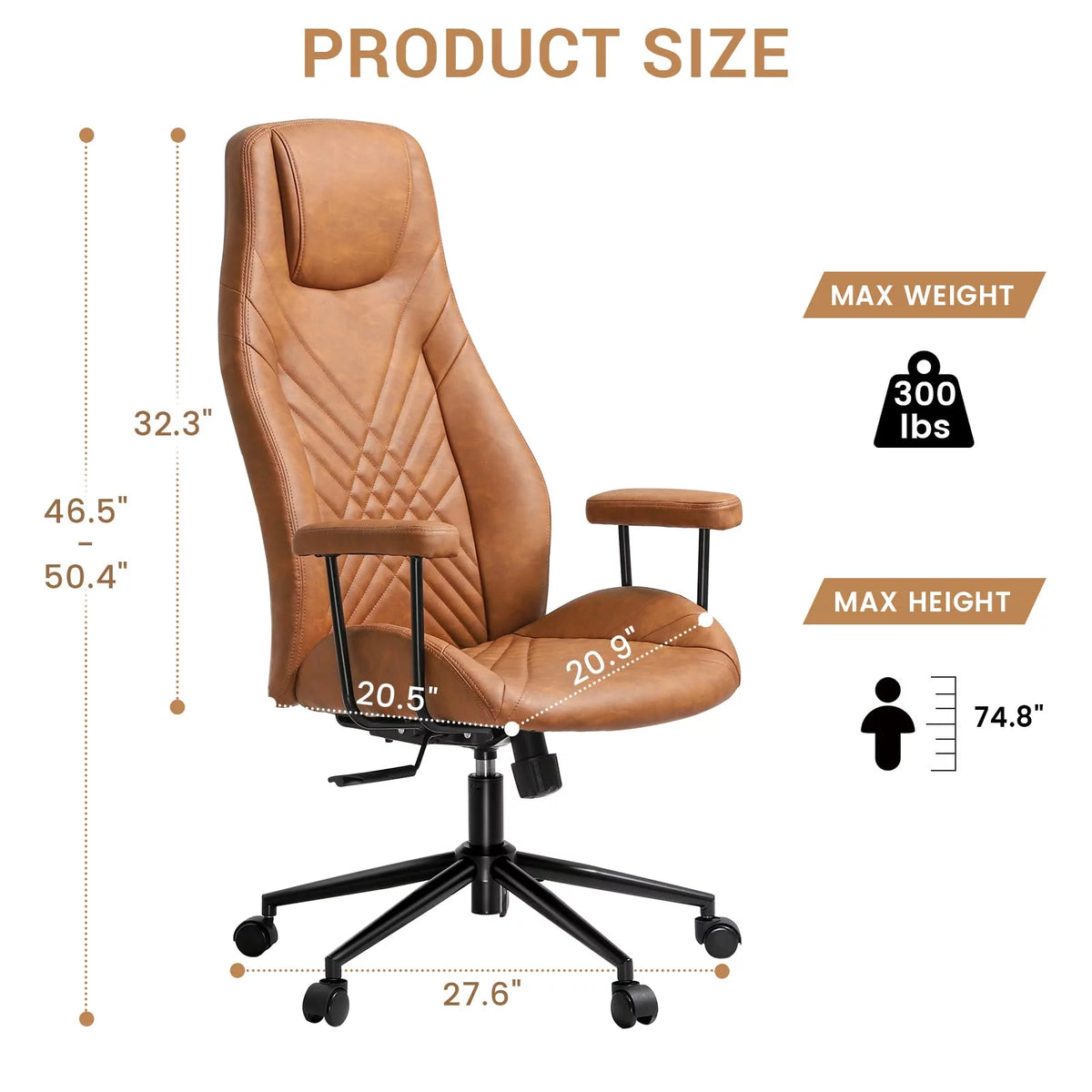 High Back Office Chair with Armrest Brown U628