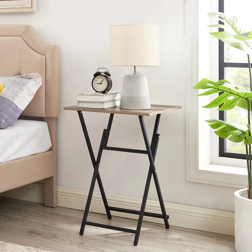 Folding Tray Side Table, Rustic Brown and Black B216