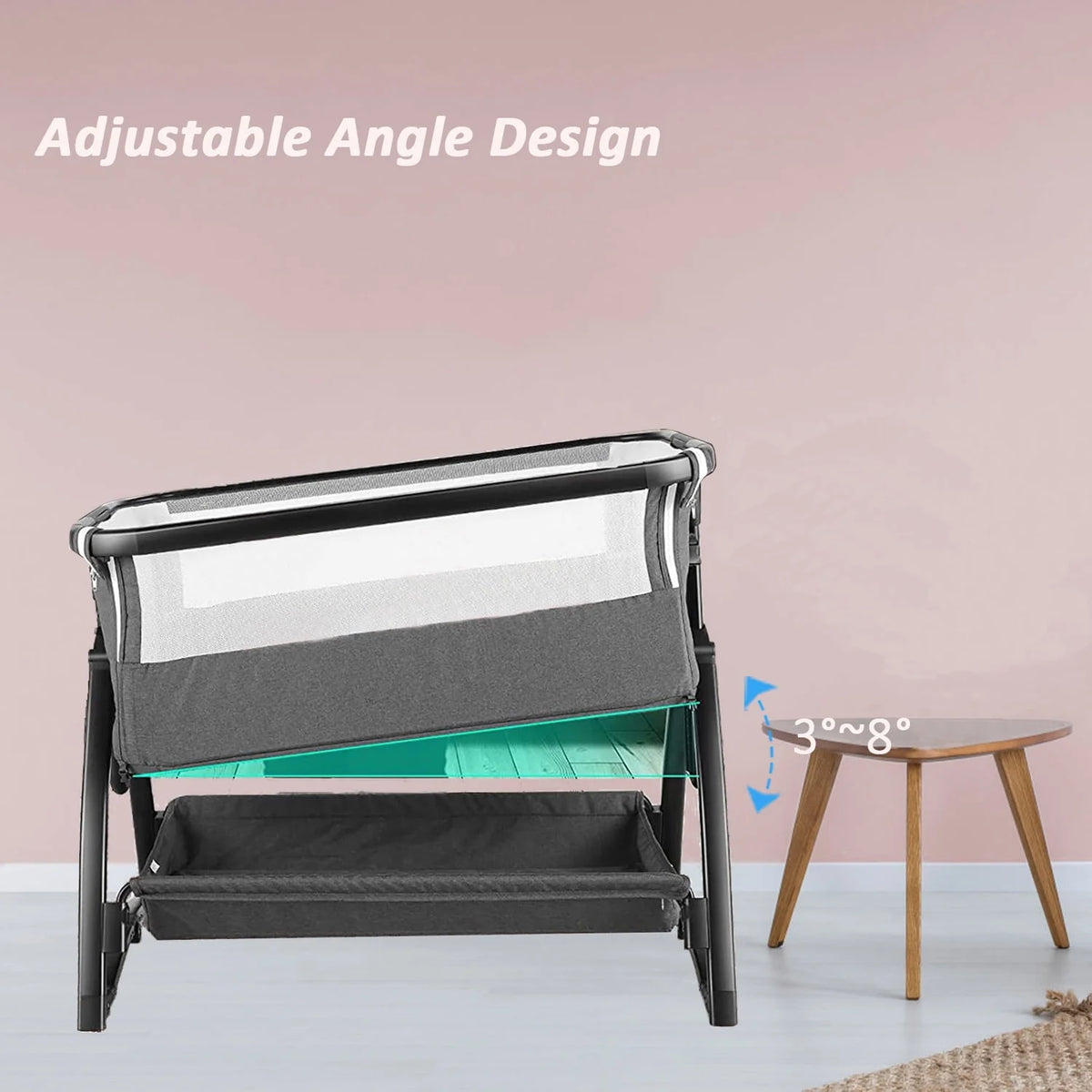 Baby Bassinet Bedside Sleeper Adjustable 7-Level Portable Bed Light Gray G4169