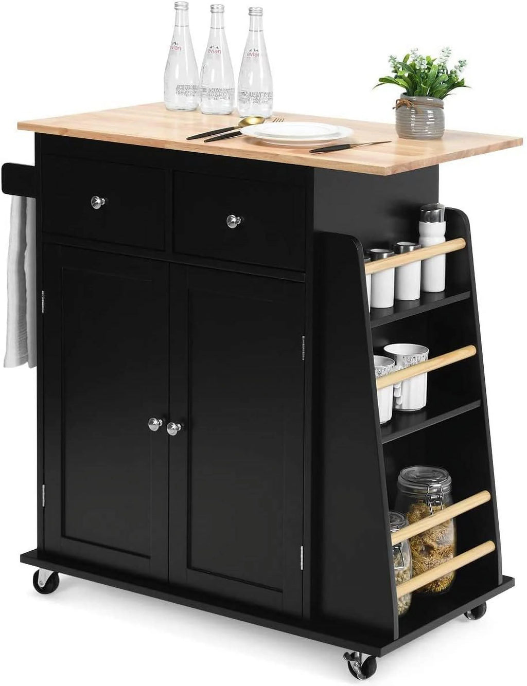 Black Wooden Kitchen Utility Cart with 2 Drawers I9661