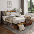Queen Size Dark Grey Bed Frame with Storage Headboard T525740