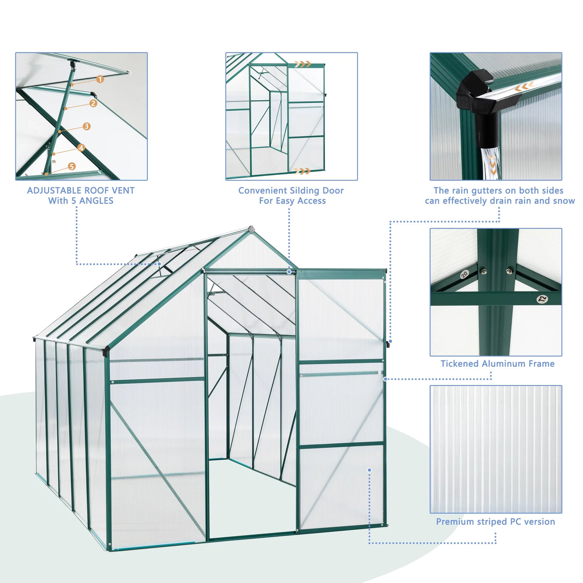 6' x 10' Aluminum Polycarbonate Greenhouse I325