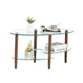 Oval 3-Tier Glass Coffee Table with Wood Leg X624240