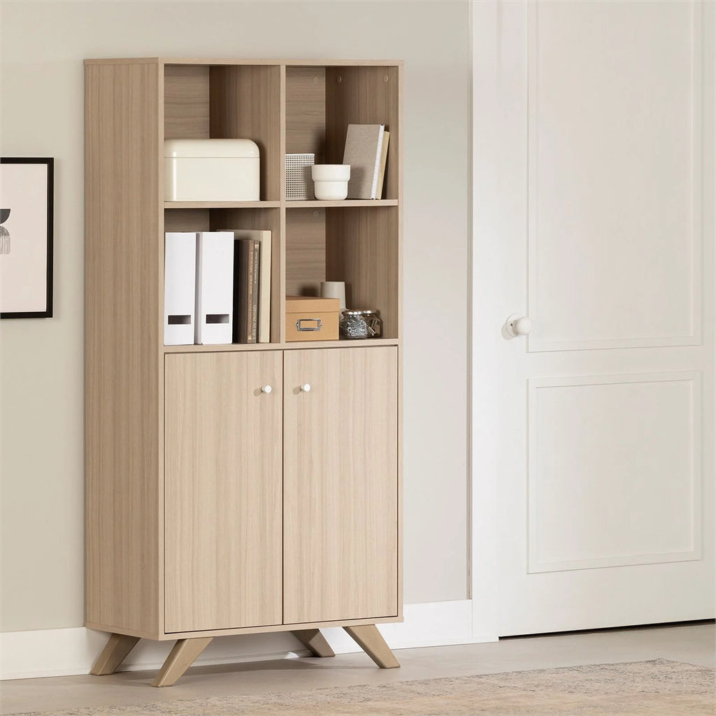 Contemporary Bookcase with 2 Doors & 4 Open Storage Spaces H3928
