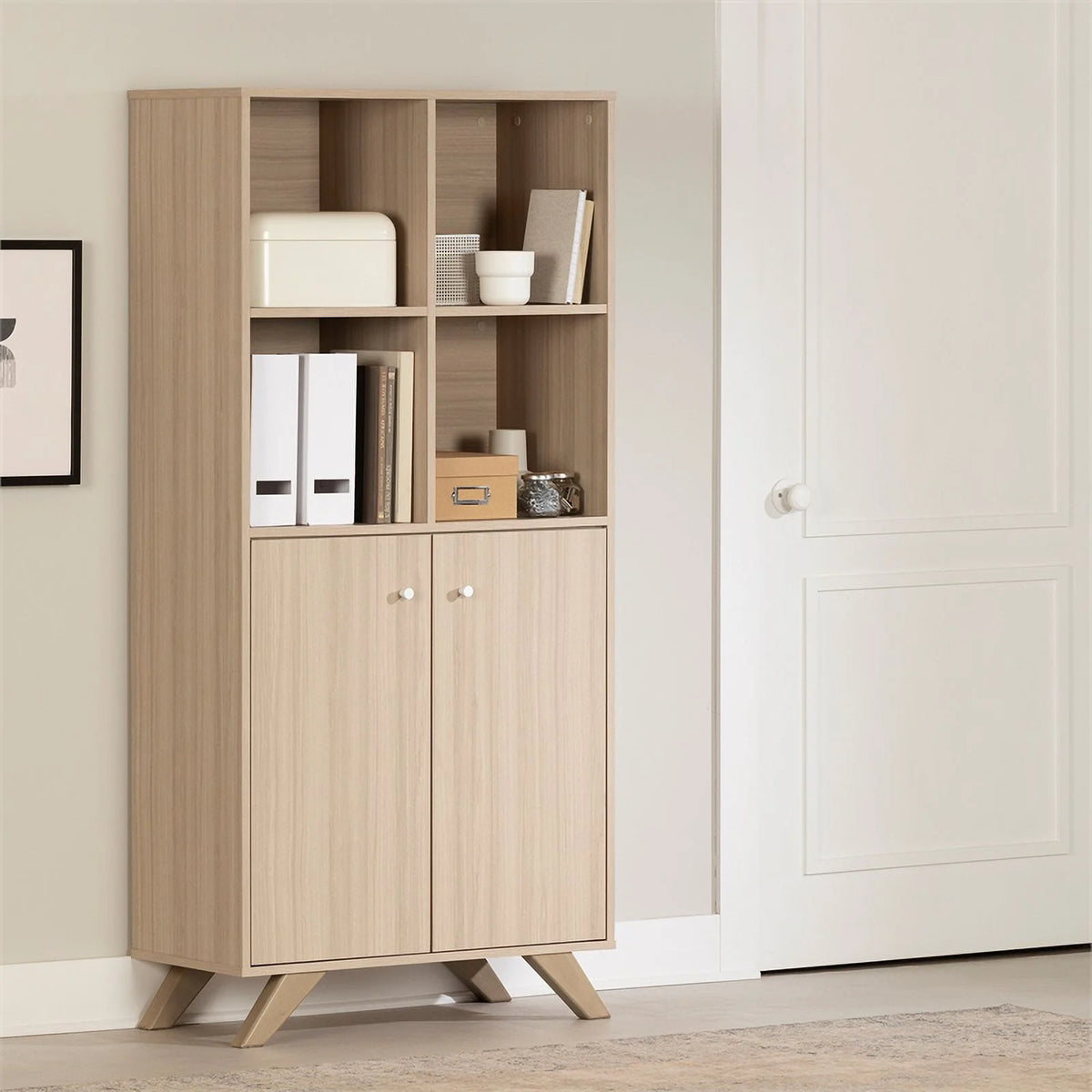 Contemporary Bookcase with 2 Doors & 4 Open Storage Spaces H3928