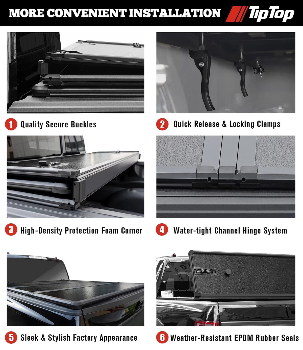 Tri-Fold Hard Tonneau Cover Truck Bed FRP On Top X4074