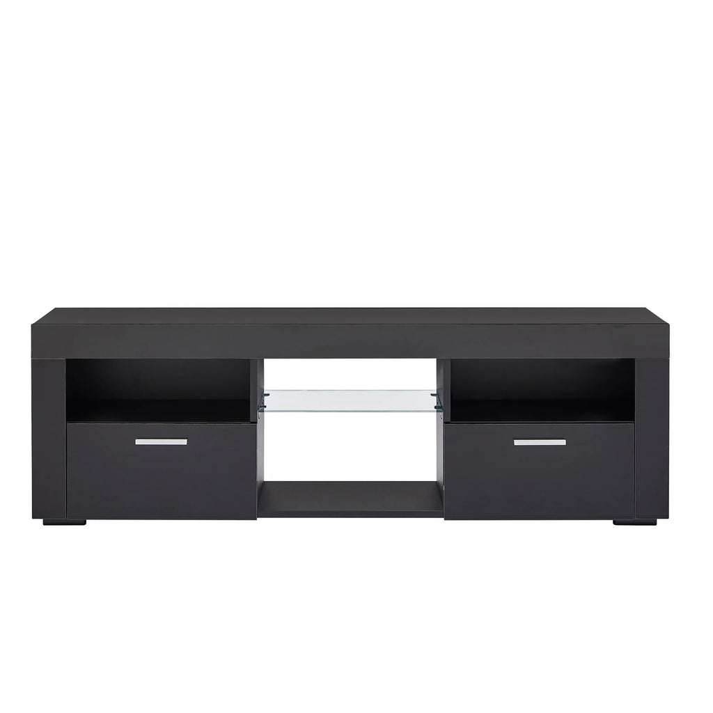 Black High Glossy TV Stand with LED Lights and Storage Shelves J88039