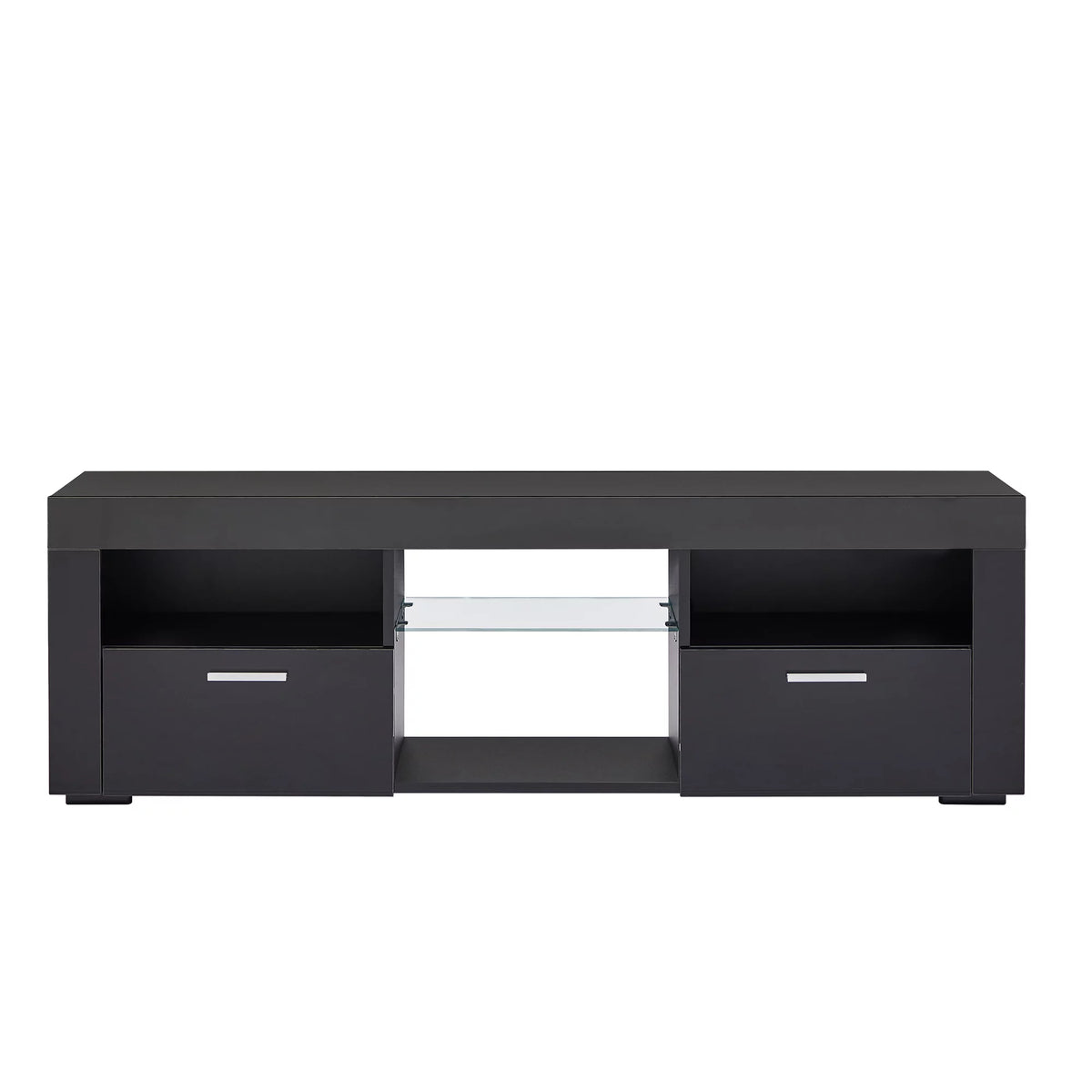Black High Glossy TV Stand with LED Lights and Storage Shelves J88039