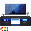 Black High Glossy TV Stand with LED Lights and Storage Shelves J88039