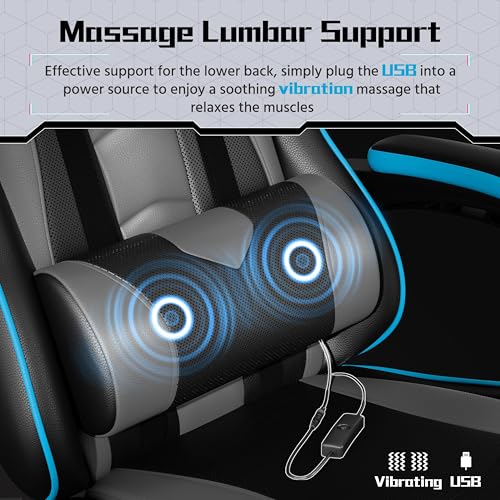Black Gray Ergonomic Gaming Chair with Massage Lumbar Support and Footrest P1151