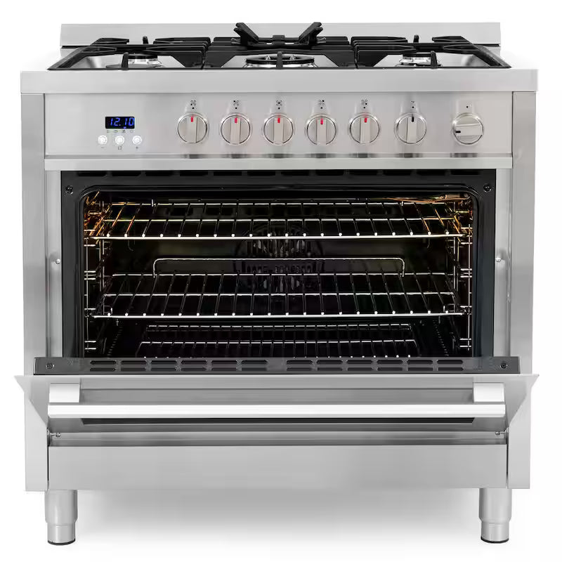 36 in. 3.8 cu. ft. Gas Range with 5 Burner Cooktop and Cast Iron Grates in Stainless Steel T7195