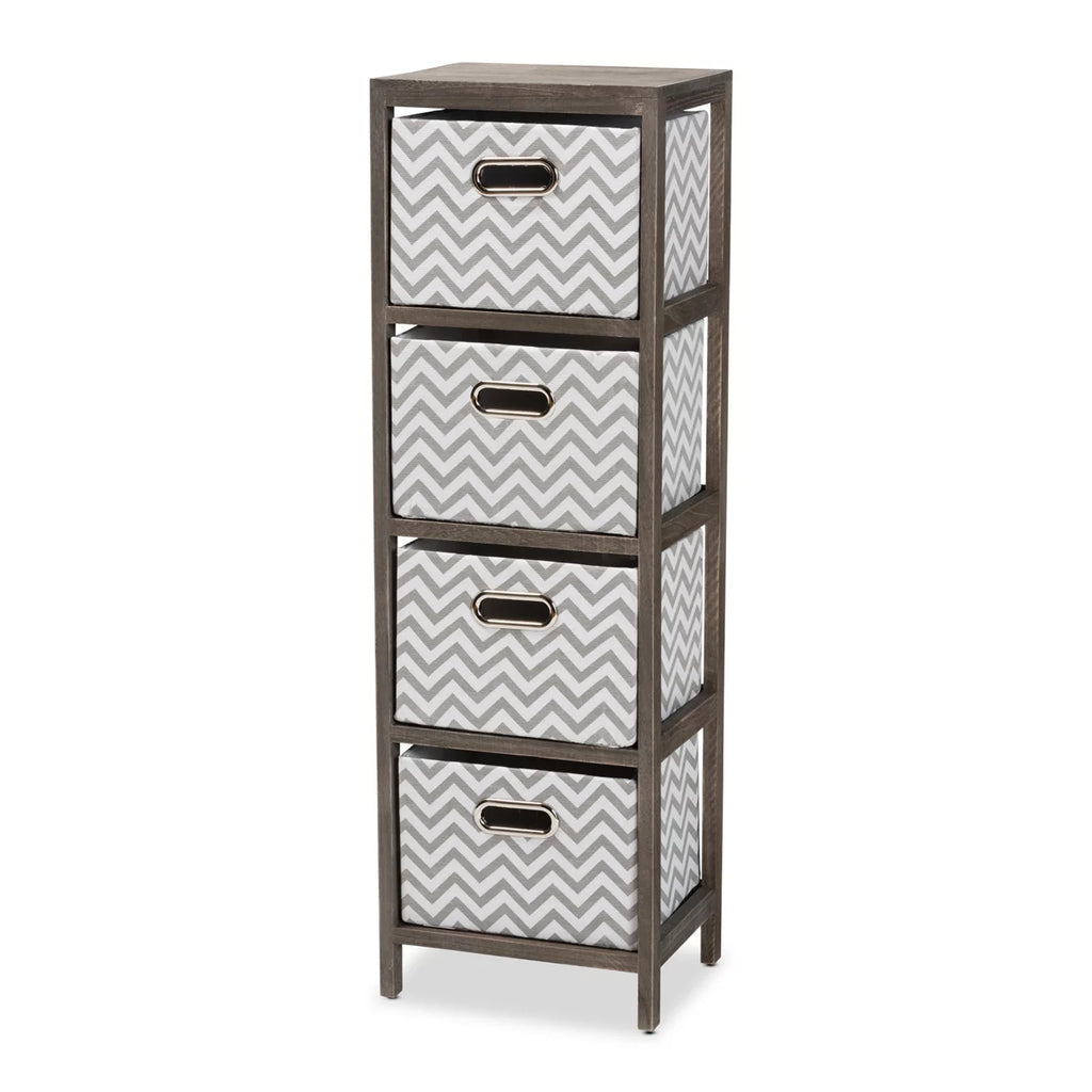 Grey and White Fabric 4-Basket Tallboy Storage Unit Q399368