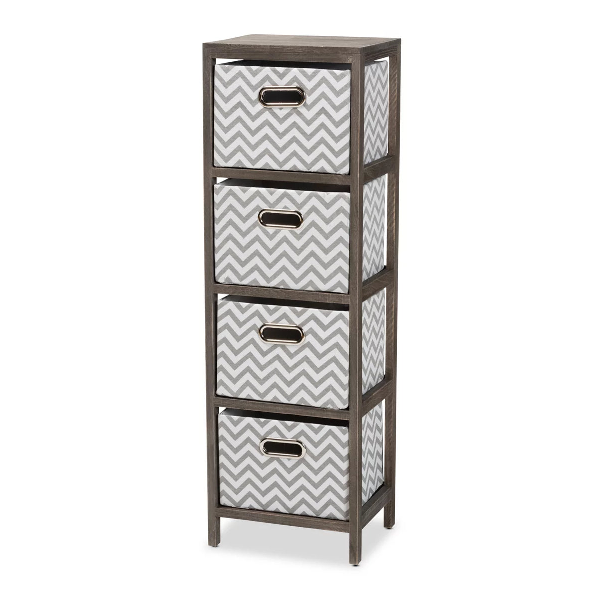 Grey and White Fabric 4-Basket Tallboy Storage Unit Q399368
