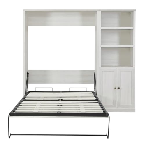Full Size Brown Murphy Bed with Charging Station E393