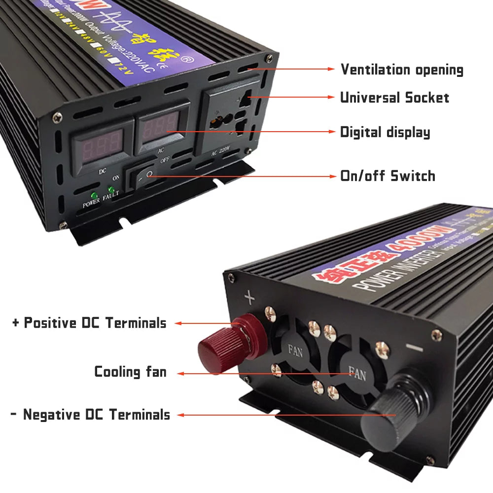 2000 Watts Pure Sine Wave Power Inverter DC 12V to AC 110V with LED Display G8836