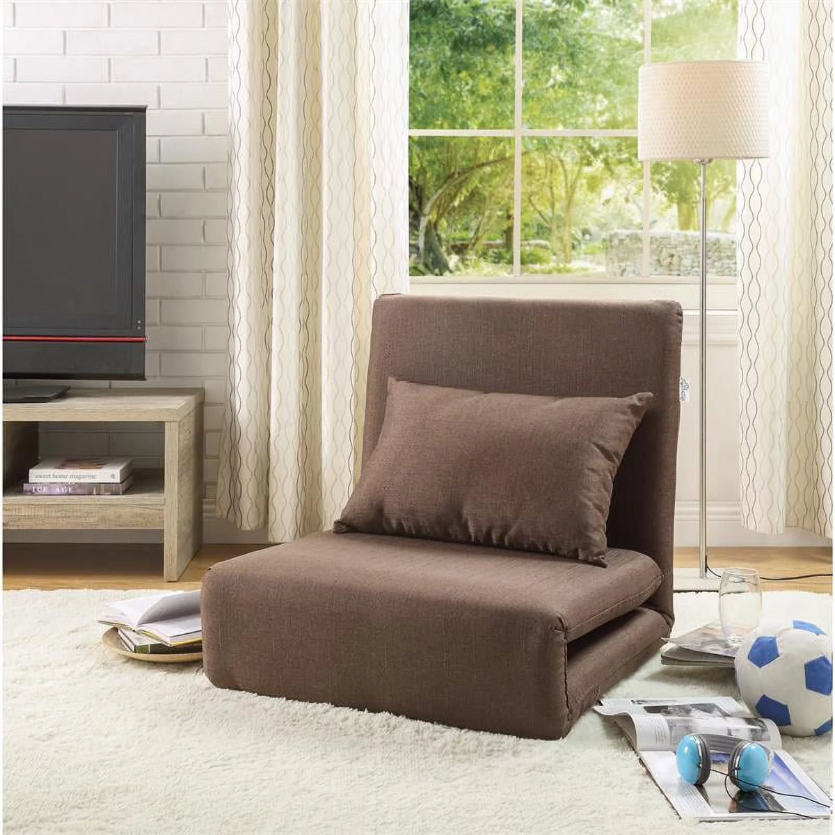 Brown Linen Floor Chair Z19624