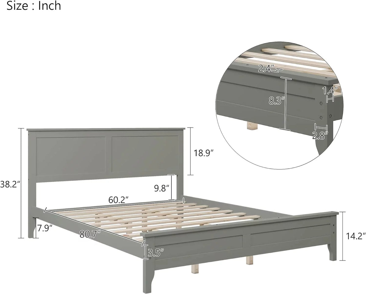 Pine Queen Size Solid Wood Platform Bed Frame with Headboard O52514