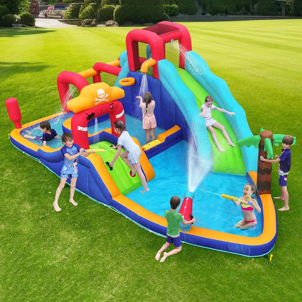 Inflatable Water Slide Bouncy House, 11-in-1 with Splash Pool T354