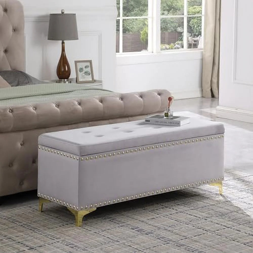 Dark Blue Tufted Linen Ottoman Bench Set M676