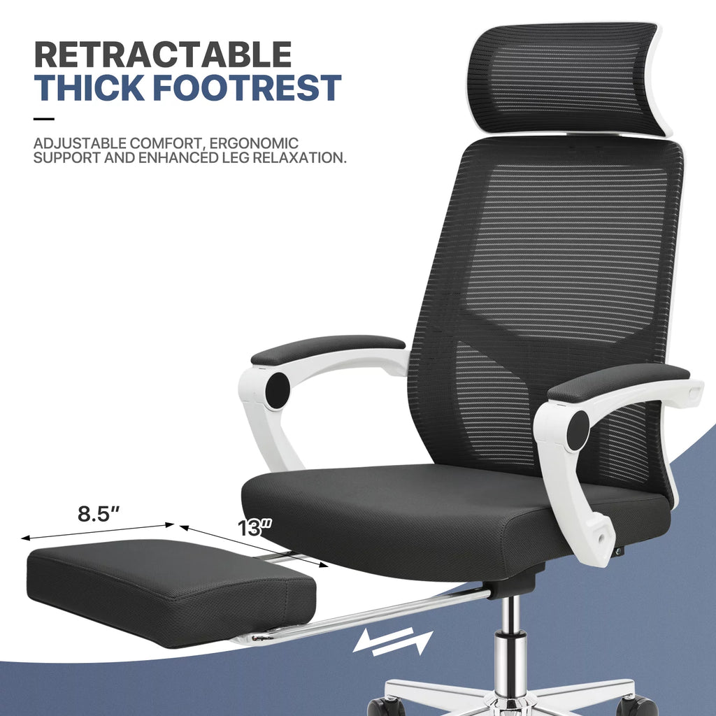 Black Ergonomic High Back Mesh Office Chair with Headrest & Footrest Y412936
