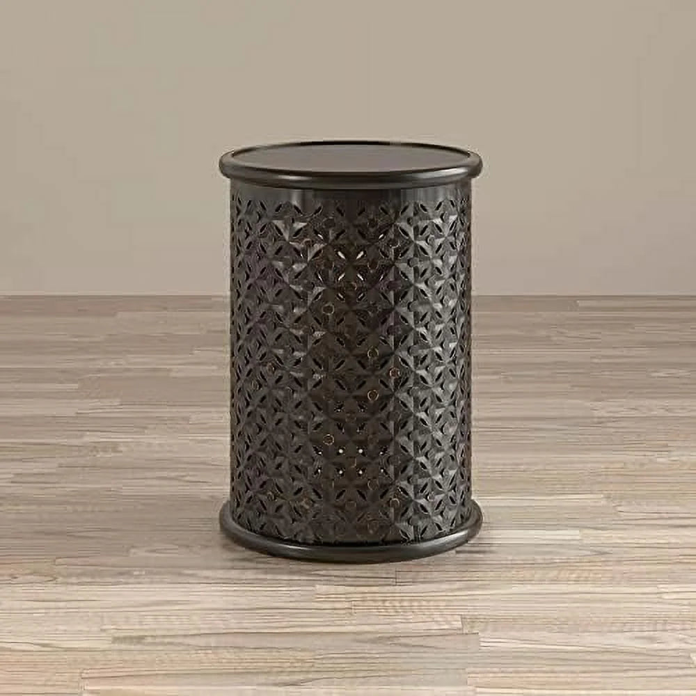 Antique Black Hardwood Drum End Table G889