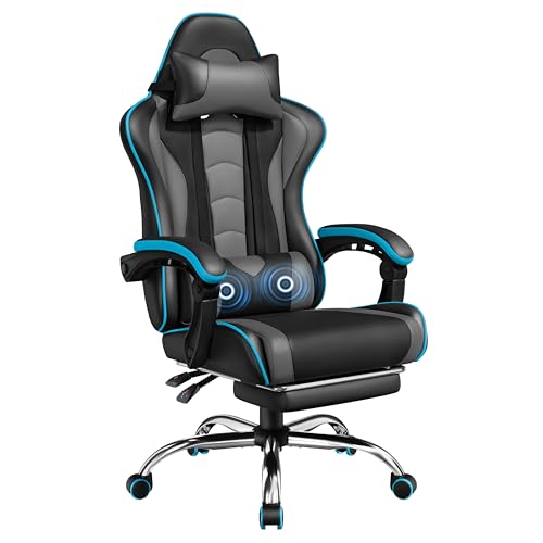 Black Gray Ergonomic Gaming Chair with Massage Lumbar Support and Footrest P1151
