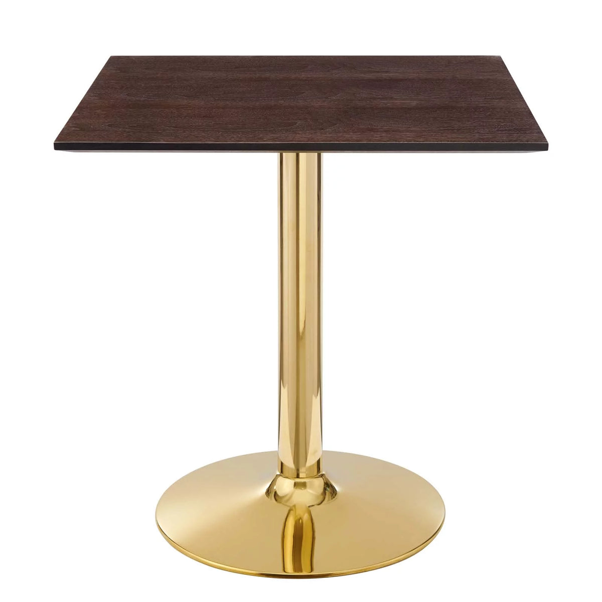 28 inch Square Gold Walnut Wood Metal Dining Table S65184