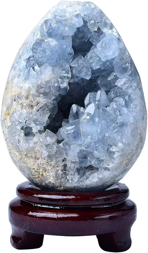 Natural Blue Celestite Geode Egg Healing Crystal Stone with Stand 0.8-1.3 Pound O934956