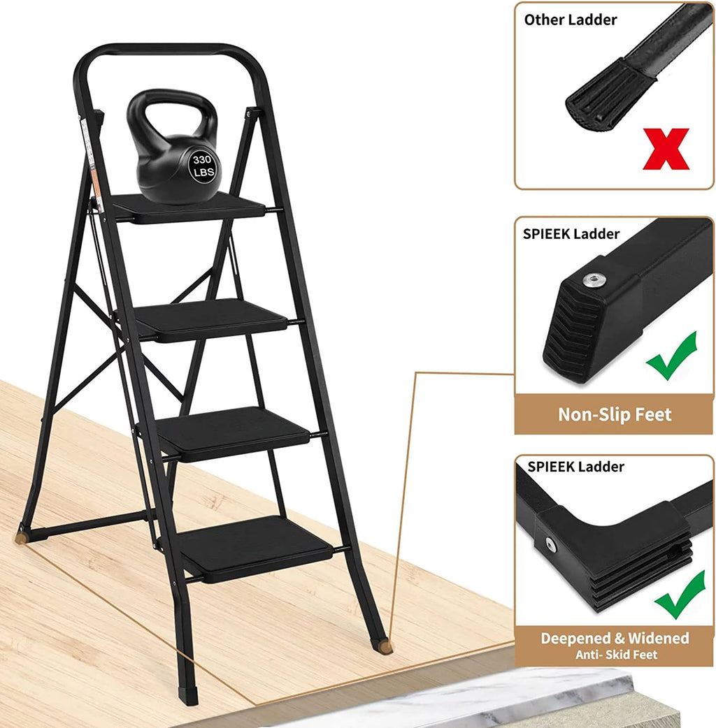 4 Step Folding Step Stool with Anti-Slip Pedal, 330lbs Capacity, Black L74096