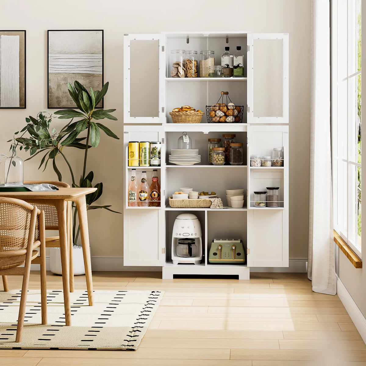 White Frosted Glass Kitchen Pantry Cabinet D8806