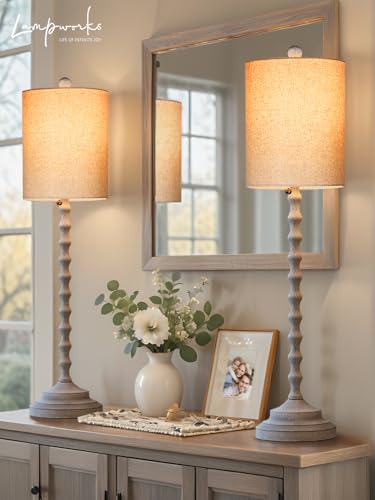 Set of 2 30" H Table Lamps with Metal Bases & Linen Shades J7935