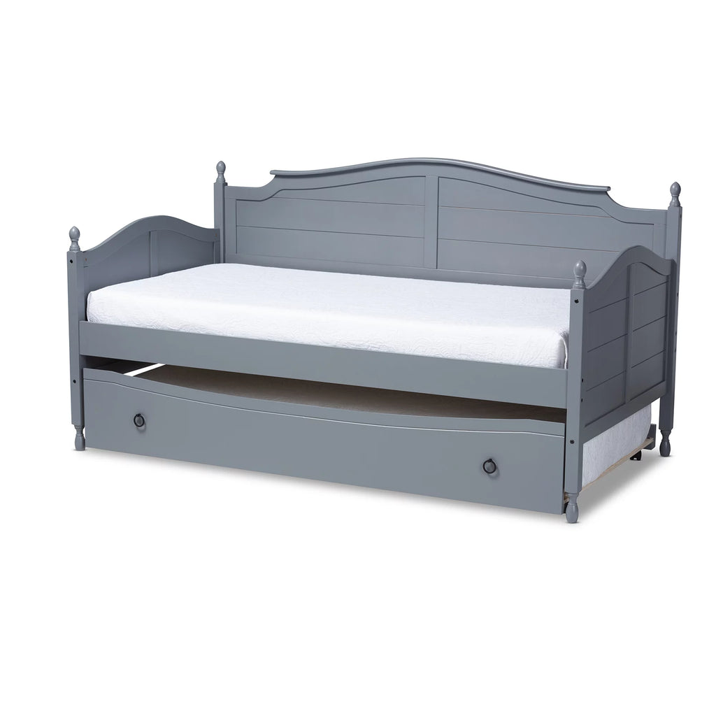 Gray Finished Wood Twin Size Daybed with Roll-Out Trundle Bed M47071