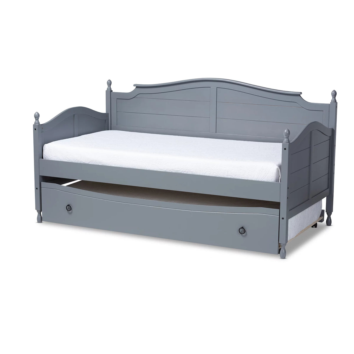 Gray Finished Wood Twin Size Daybed with Roll-Out Trundle Bed M47071