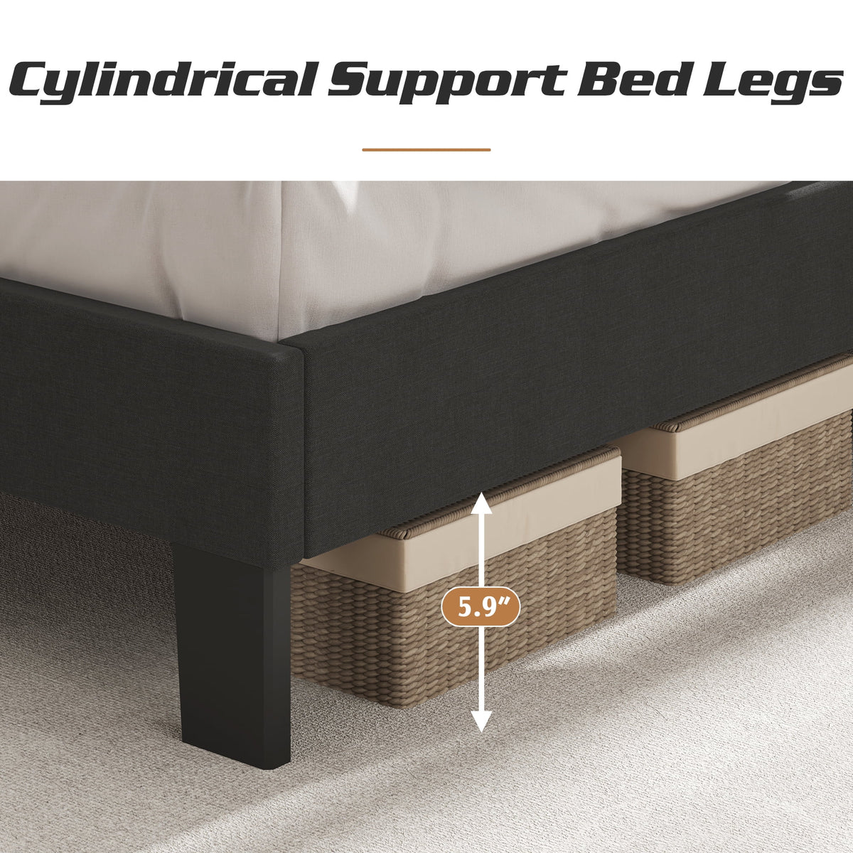 Queen Size Dark Gray Upholstered Bed Frame B524636