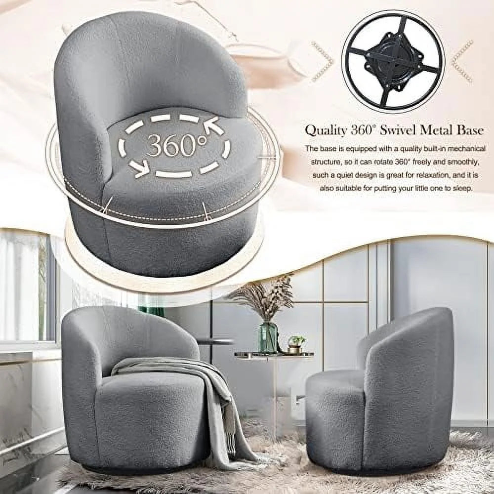 Swivel Barrel Chair with Ottoman Boucle Accent Chair B61224