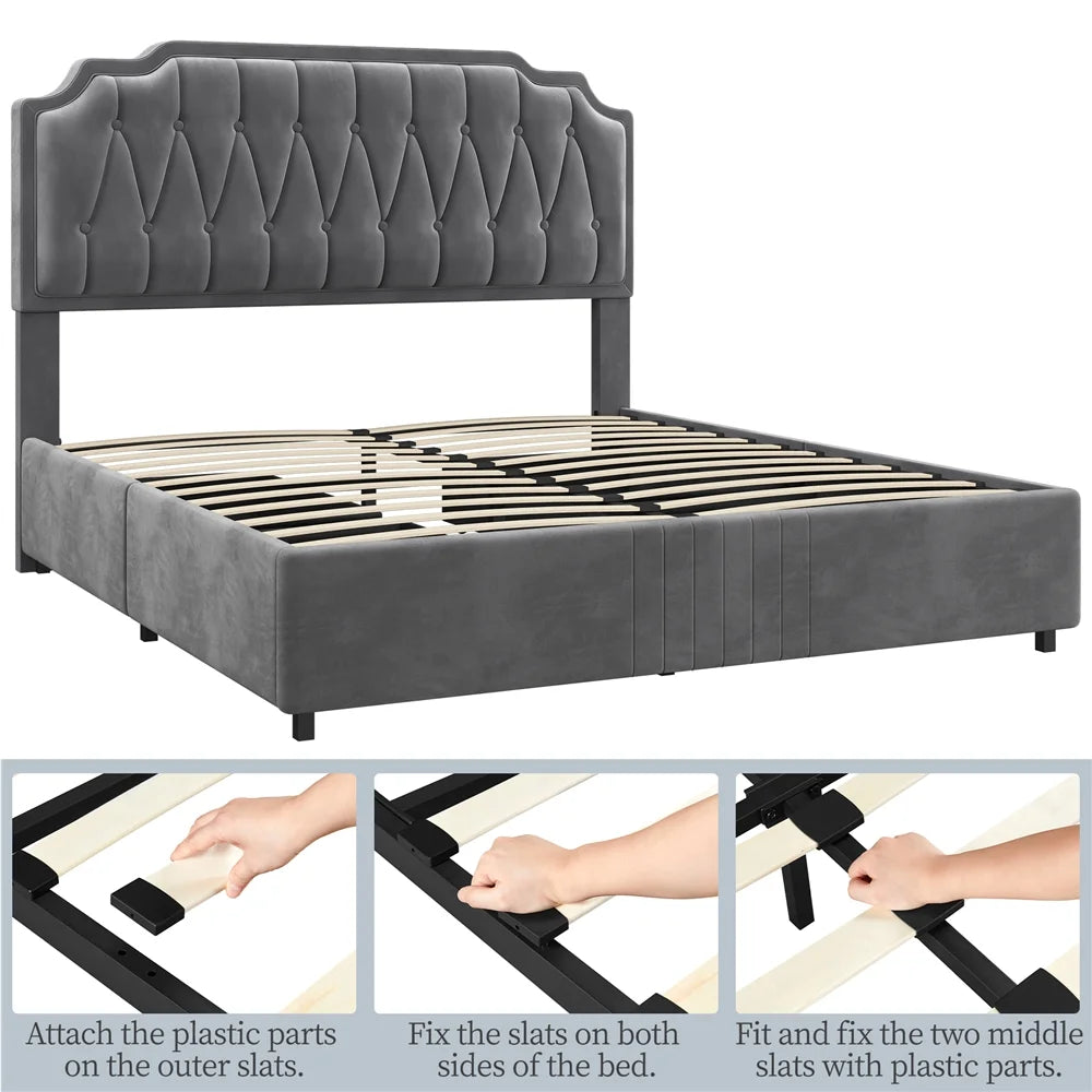 Queen Upholstered Bed with 4 Storage Drawers G951942