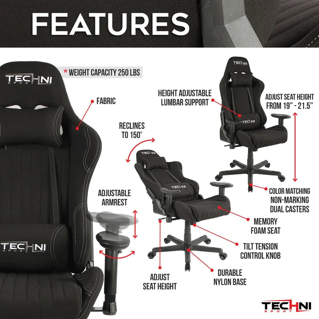 Black Ergonomic High Back Fabric Gaming Chair S8303