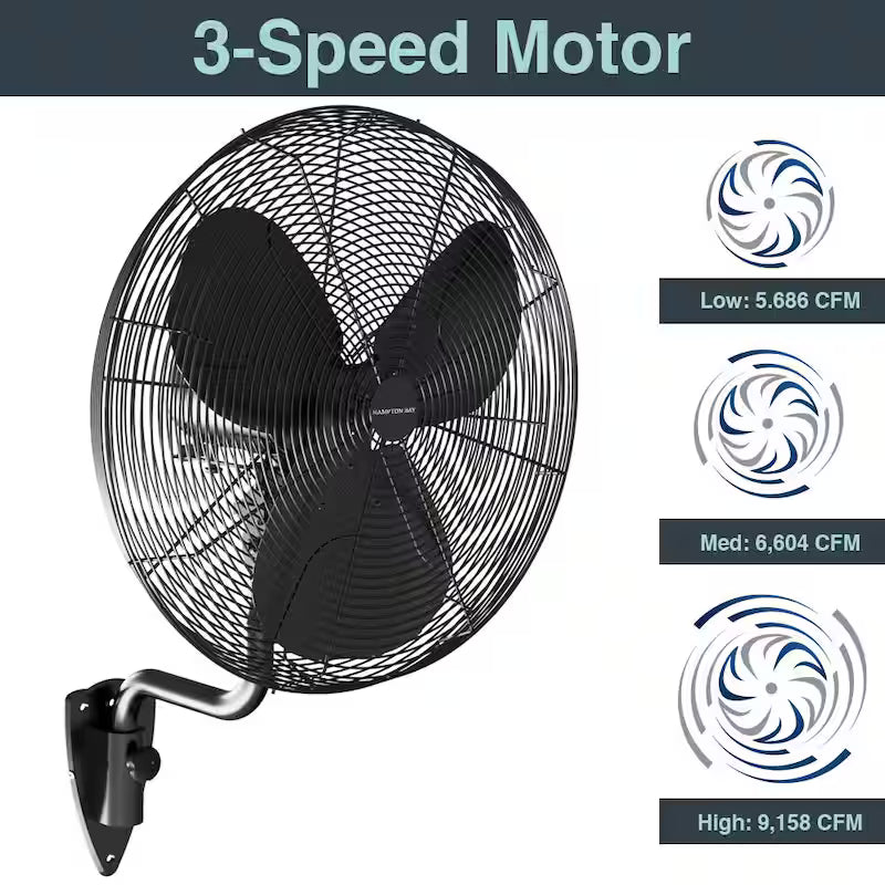 Black 3-Speed Oscillating Wall Mount Fan N871536