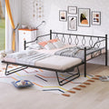 Full Size Black Metal Daybed with Twin Size Adjustable Trundle B65036