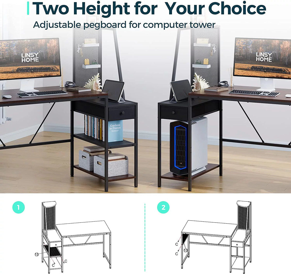 48 Inch Computer Desk with Shelves and Storage Drawer B896407